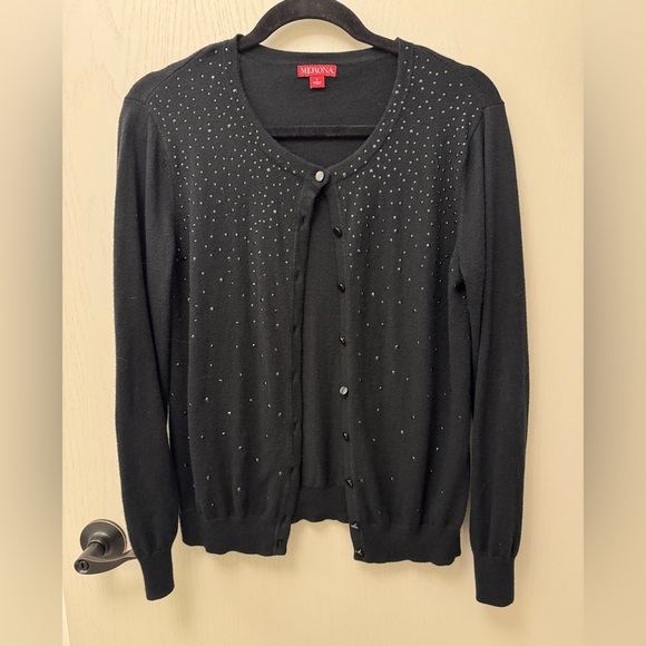 Black Sparkly Button Down Cardigan Sweater Merona Size L - Picture 1 of 9
